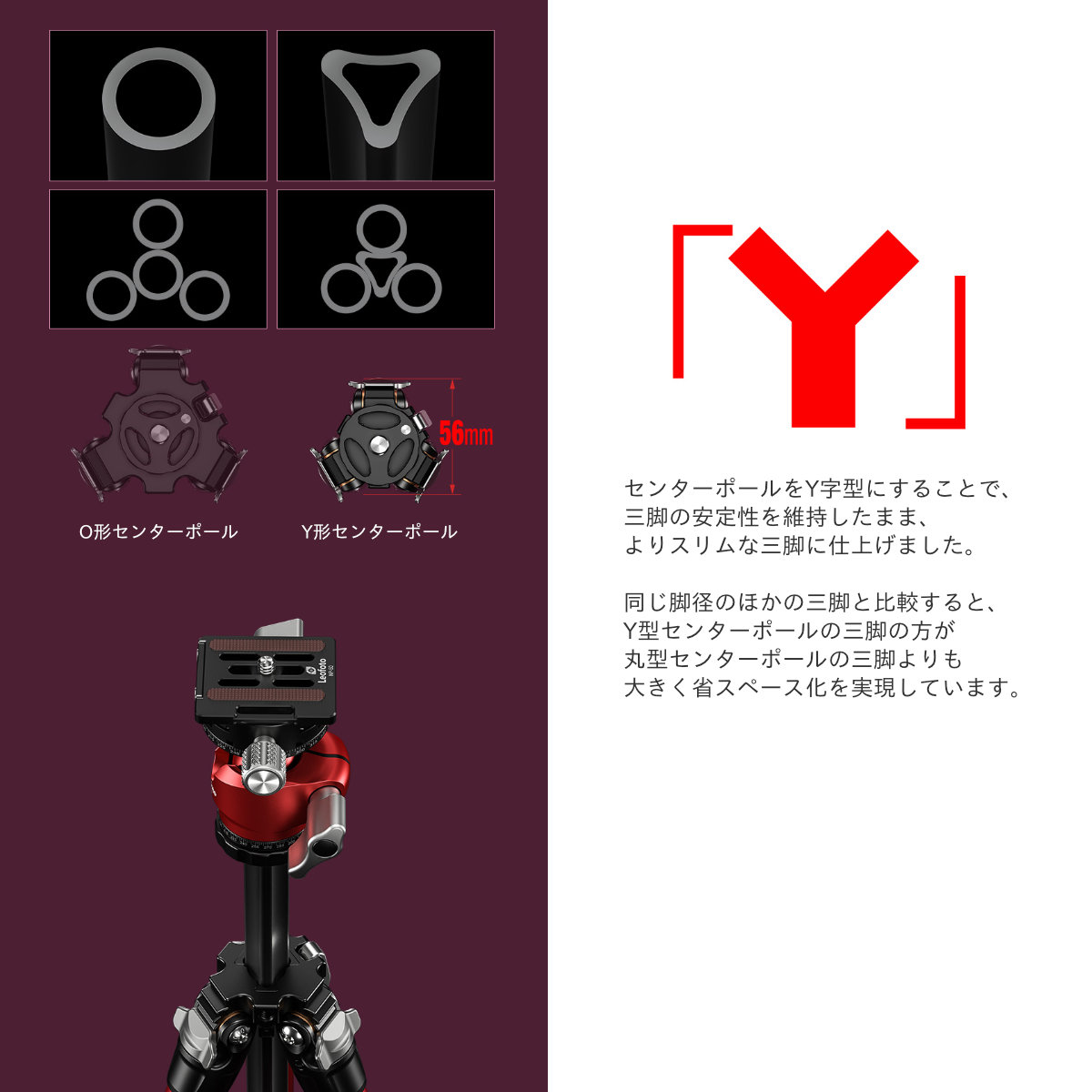 LY-224C+LH-25R(BK/BL/RD/YE) Mr.Yシリーズ カーボン三脚＋自由雲台